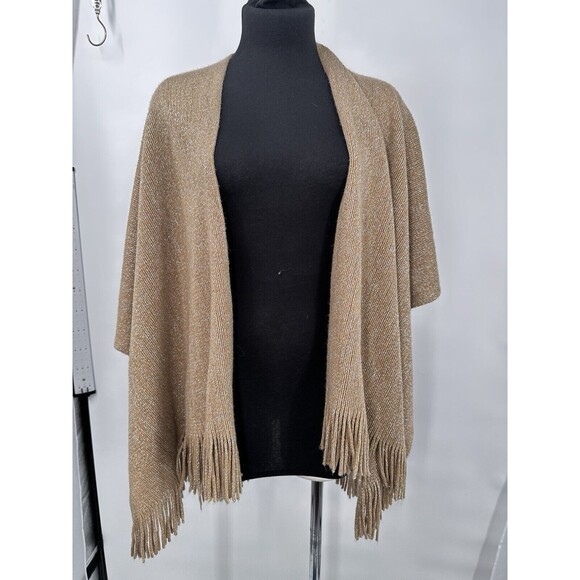 Gold Shimmer Fringe Cardigan Step In Style Poncho Gold Sz XL - Picture 2 of 8